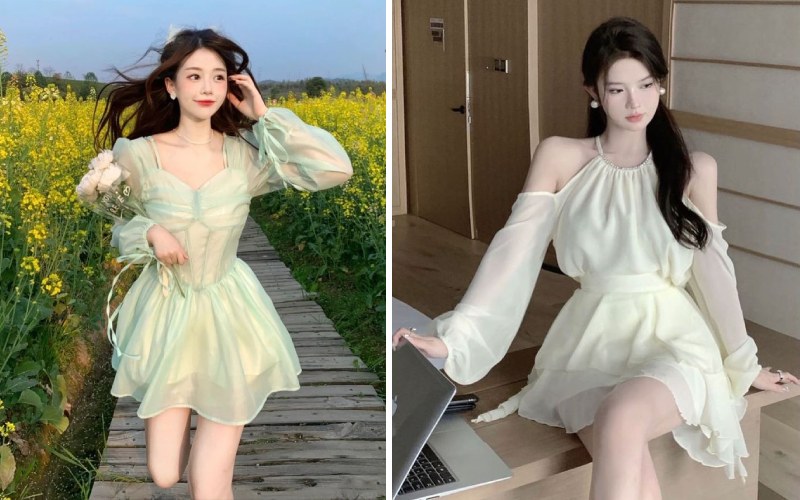 Ảnh gái xinh Trung Quốc mặc váy ngắn dễ thương đáng yêu
