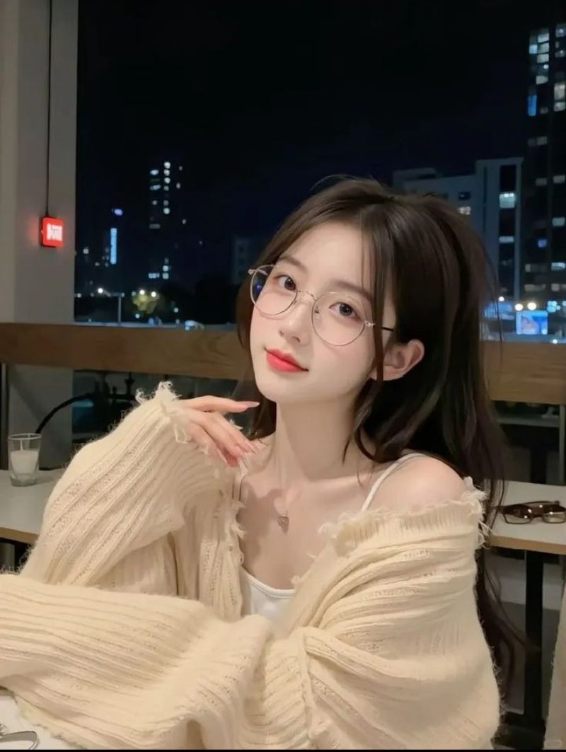 Ảnh gái xinh đeo kính ở nhà hàng