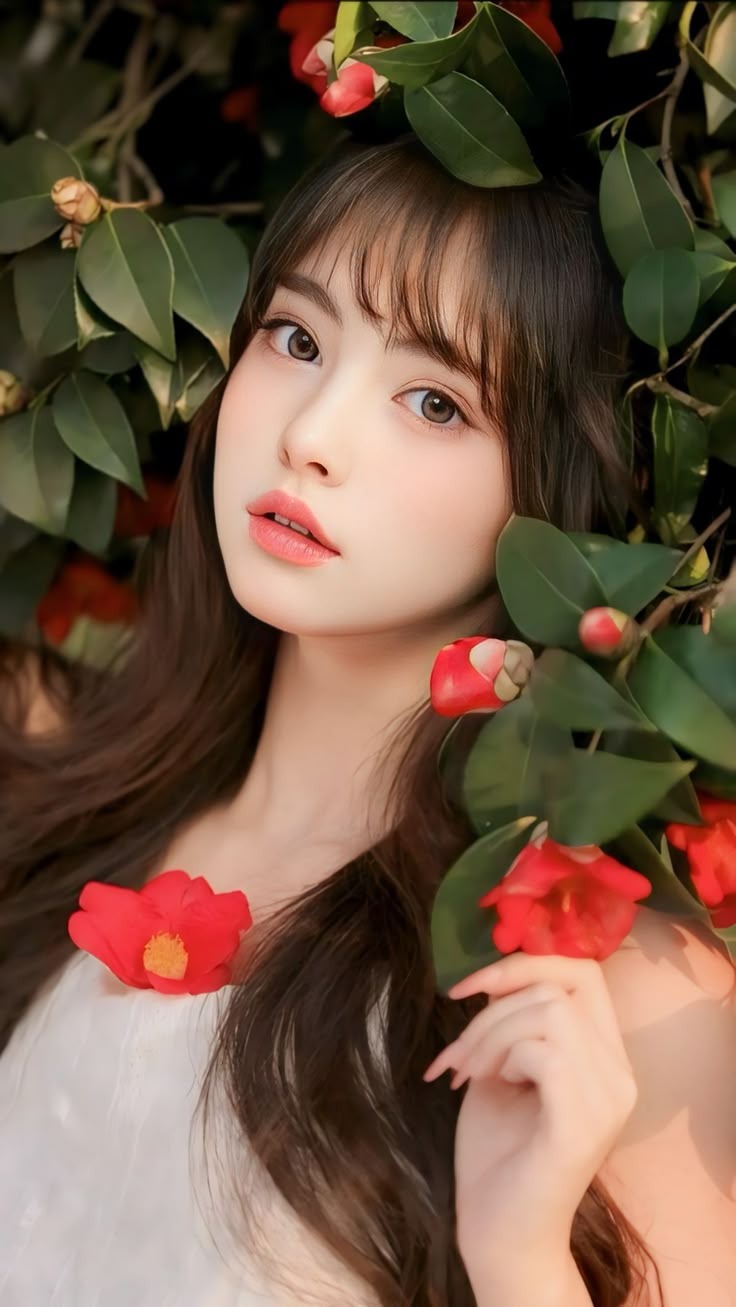 Ảnh gái xinh Douyin bên cạnh nhánh cây hoa đỏ Ảnh gái xinh Douyin bên cạnh nhánh cây hoa đỏ