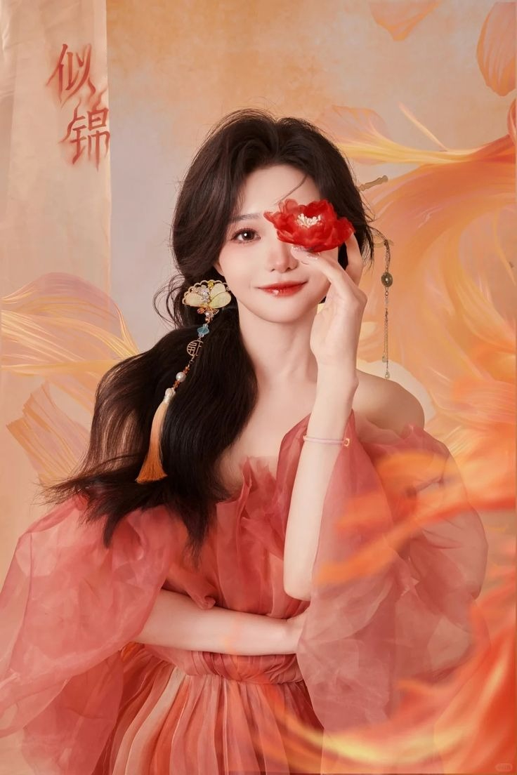 Ảnh gái xinh Douyin mặc váy đỏ, cầm bông hoa đỏ để lên mặt Ảnh gái xinh Douyin mặc váy đỏ, cầm bông hoa đỏ để lên mặt