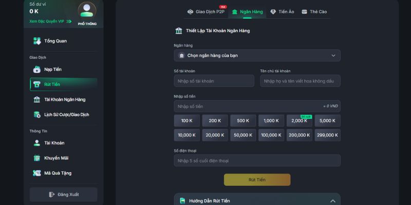 Hướng dẫn rút tiền VN88 qua ngân hàng